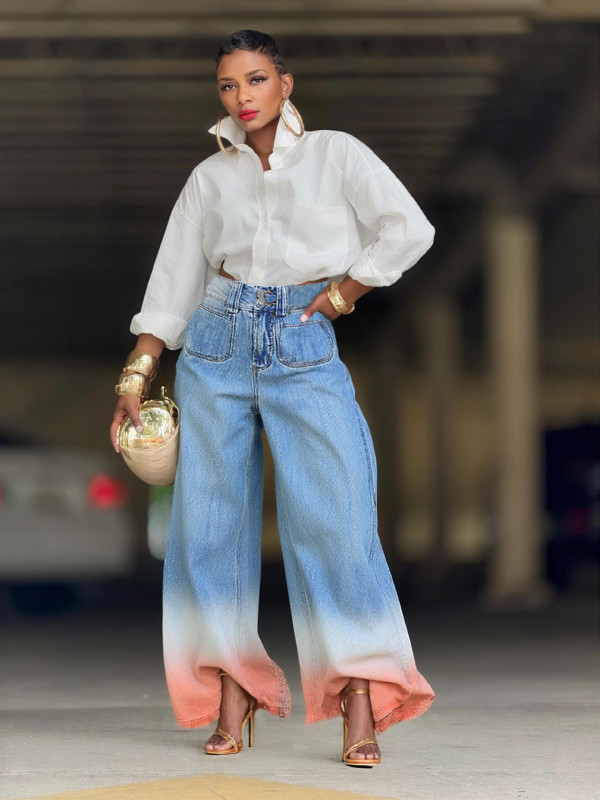 Gradient Color Wide Leg Jeans GYLN-2682