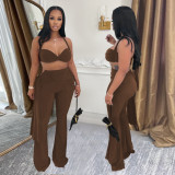 Sexy Solid Color Wrap Chest Pants 2 Piece Set BY-7485