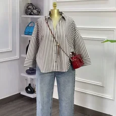Stripe Lapel Loose Shirt GCNE-72888