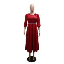 O Neck Half Sleeve Solid Color Long Dress CYA-901973