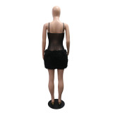Mesh Patchwork Sling Mini Dress CYA-901963