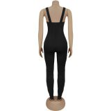 Shoulder Strap Slim Solid Color Jumpsuit  BY-7490