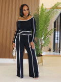 One Shoulder Patchwork Long Sleeve Pants Suit NY-9191