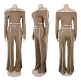 One Shoulder Patchwork Long Sleeve Pants Suit NY-9191
