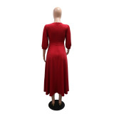 O Neck Half Sleeve Solid Color Long Dress CYA-901973