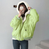 Solid Color Hooded Zipper Plush Jacket GSZM-ZTP1449