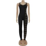 Shoulder Strap Slim Solid Color Jumpsuit  BY-7490