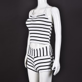 Stripe Backless Tie Up Two Piece Shorts Set GNZD-51814SBD