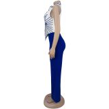 Print Sleeveless Tops Pants 2 Piece Set  BY-7452