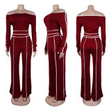 One Shoulder Patchwork Long Sleeve Pants Suit NY-9191