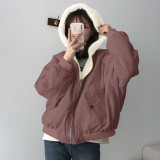 Solid Color Hooded Zipper Plush Jacket GSZM-ZTP1449