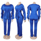 Plus Size Lace drawstring Long Sleeve Two-Piece Set NY-3673