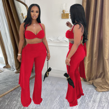 Sexy Solid Color Wrap Chest Pants 2 Piece Set BY-7485