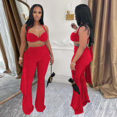 Sexy Solid Color Wrap Chest Pants 2 Piece Set BY-7485
