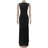 Sleeveless Patchwork Slim Maxi Dress BY-7409