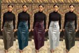 Split Half PU Leather Skirt(With Belt) QODY-6005