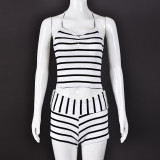 Stripe Backless Tie Up Two Piece Shorts Set GNZD-51814SBD