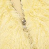 Solid Color Fur Zipper Hooded Short Jacket GDSF-J25TP213