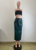 Split Half PU Leather Skirt(With Belt) QODY-6005