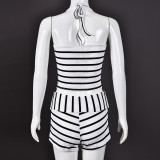 Stripe Backless Tie Up Two Piece Shorts Set GNZD-51814SBD