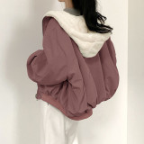 Solid Color Hooded Zipper Plush Jacket GSZM-ZTP1449