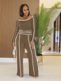 One Shoulder Patchwork Long Sleeve Pants Suit NY-9191