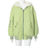Solid Color Hooded Zipper Plush Jacket GSZM-ZTP1449
