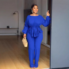 Plus Size Lace drawstring Long Sleeve Two-Piece Set NY-3673