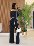 One Shoulder Patchwork Long Sleeve Pants Suit NY-9191