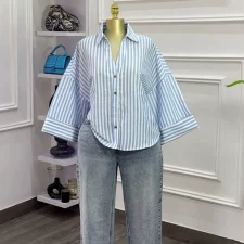 Stripe Lapel Loose Shirt GCNE-72888