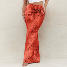 Printed Low-waist Fishtail Skirt GFRT-42053SBG