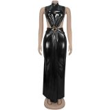 Sexy High Collar Sleeveless Split Maxi Dress BY-7476