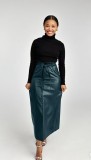Split Half PU Leather Skirt(With Belt) QODY-6005