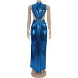 Sexy High Collar Sleeveless Split Maxi Dress BY-7476