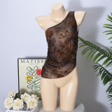 Single Shoulder Irregular Print Tops GFRT-041847TBG