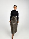 Split Half PU Leather Skirt(With Belt) QODY-6005