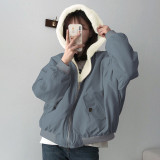 Solid Color Hooded Zipper Plush Jacket GSZM-ZTP1449