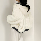 Solid Color Hooded Zipper Plush Jacket GSZM-ZTP1449