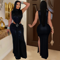 Sexy High Collar Sleeveless Split Maxi Dress BY-7476