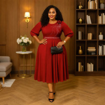 O Neck Half Sleeve Solid Color Long Dress CYA-901973