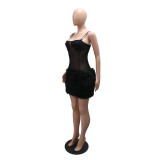 Mesh Patchwork Sling Mini Dress CYA-901963