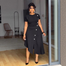 Plus Size Fashion Irregular Short Sleeve Midi Dress NY-11127