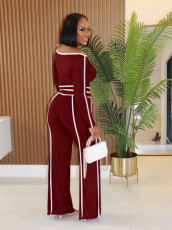 One Shoulder Patchwork Long Sleeve Pants Suit NY-9191