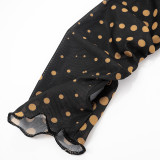 Polka Dot Print Wrap Chest Long Sleeve 3 Piece Shorts Set MXBF-J25ST187