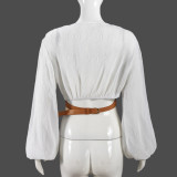 Lantern Long Sleeve Solid Color Top GNZD-51365THD