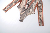 Snake Print Skinny Bodysuit Pants Suit DLSF-K25S77067