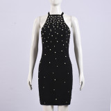 Backless Halterneck Hot Drill Mini Dress GFRT-42138DBG