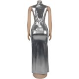 Sexy High Collar Sleeveless Split Maxi Dress BY-7476