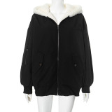 Solid Color Hooded Zipper Plush Jacket GSZM-ZTP1449