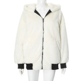 Solid Color Hooded Zipper Plush Jacket GSZM-ZTP1449